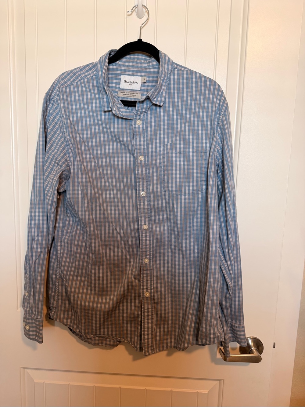 Goodfellow & Co Light Blue and White Plaid Button-Down Shirt
